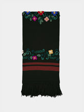 House of Capricorn Hand-Embroidered Frésia Dark Green Wool Blanket