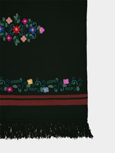 House of Capricorn Hand-Embroidered Frésia Dark Green Wool Blanket