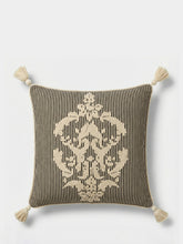 House of Capricorn Bourbon Black Stripped Cotton and Chenille Embroidered Cushion