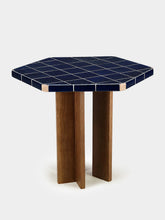 House of Capricorn Lisboa Blue Ceramic Tile and Ash Wood Dining Table