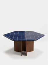 House of Capricorn Lisboa Blue Ceramic Tile and Ash Wood Large Dining Table