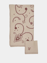 House of Capricorn Hand-Embroidered Viana Beige Linen with Red Embroidery Tablecloth and Napkin Set