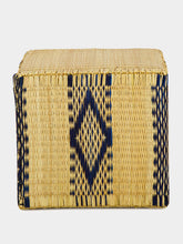 House of Capricorn Handmade Coruche Natural and Blue Reed Ottoman