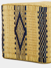 House of Capricorn Handmade Coruche Natural and Blue Reed Ottoman
