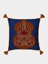 House of Capricorn Teles Blue Cotton Linen and Chenille Embroidered Cushion