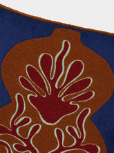 House of Capricorn Teles Blue Cotton Linen and Chenille Embroidered Cushion
