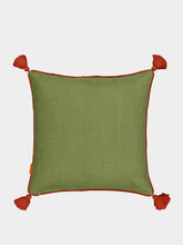 House of Capricorn Teles Green Cotton Linen and Chenille Embroidered Cushion