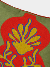 House of Capricorn Teles Green Cotton Linen and Chenille Embroidered Cushion
