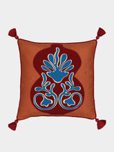 House of Capricorn Teles Brick Cotton Linen and Chenille Embroidered Cushion