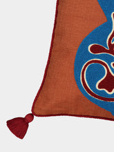 House of Capricorn Teles Brick Cotton Linen and Chenille Embroidered Cushion
