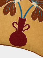 House of Capricorn Teles Mustard Cotton Linen and Chenille Embroidered Cushion