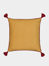 House of Capricorn Teles Mustard Cotton Linen and Chenille Embroidered Cushion