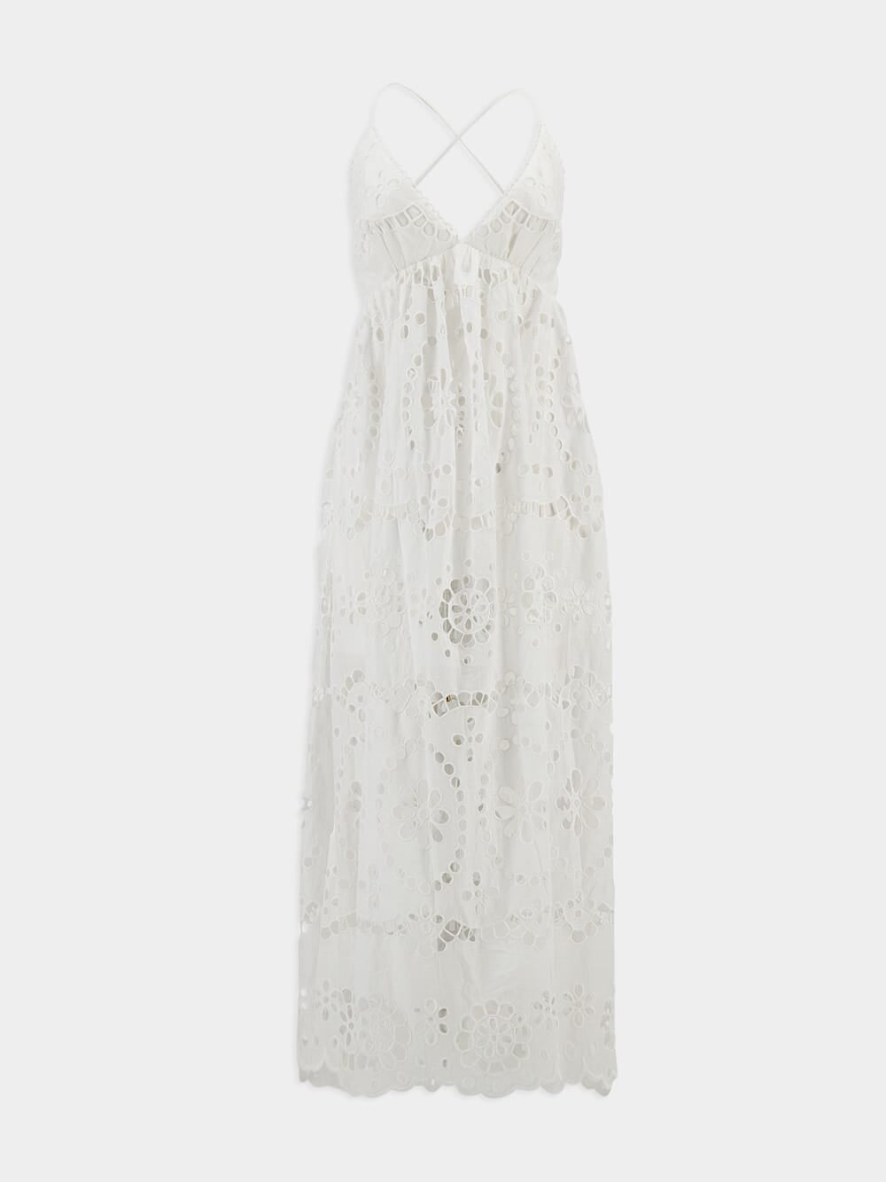 Zimmermann Lexi Embroidered White Eyelet Lace Midi Dress