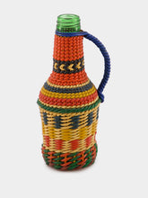 All Origine Handled Woven Glass Flask with Vibrant Stripes