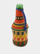 All Origine Handled Woven Glass Flask with Vibrant Stripes