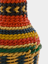 All Origine Handled Woven Glass Flask with Vibrant Stripes