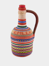 All Origine Large Handled Woven Glass Flask with Bold Stripes