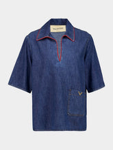 Valentino Garavani Blue Denim V-Neck Short Sleeve Shirt