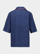 Valentino Garavani Blue Denim V-Neck Short Sleeve Shirt