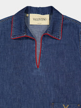 Valentino Garavani Blue Denim V-Neck Short Sleeve Shirt
