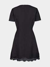 Valentino Garavani Black Wool Mini Dress with Lace Hem