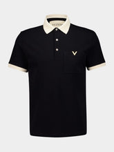 Valentino Garavani Black and Butter Cotton Piqué Polo Shirt