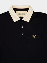 Valentino Garavani Black and Butter Cotton Piqué Polo Shirt