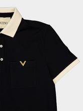 Valentino Garavani Black and Butter Cotton Piqué Polo Shirt