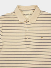 Valentino Garavani Beige and Navy Striped Cotton Piqué Polo Shirt