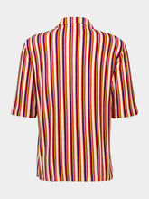 Valentino Garavani Orand and Brown Striped V-Neck Viscose Polo