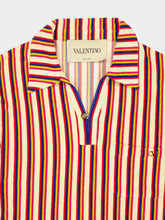 Valentino Garavani Orand and Brown Striped V-Neck Viscose Polo