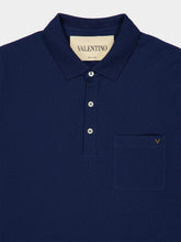 Valentino Garavani Blue Cotton Piqué Polo Shirt with Vgold