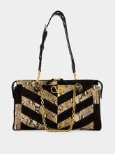 Valentino Garavani Natural and Black Python Chevron Shoulder Bag
