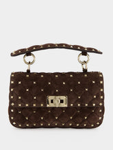 Valentino Garavani Brown Rockstud Spike Medium Suede Bag