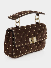 Valentino Garavani Brown Rockstud Spike Medium Suede Bag