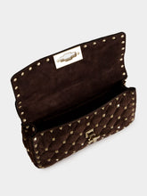 Valentino Garavani Brown Rockstud Spike Medium Suede Bag