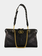 Valentino Garavani Black Panthea Chevron Nappa Leather Shoulder Bag