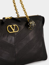 Valentino Garavani Black Panthea Chevron Nappa Leather Shoulder Bag