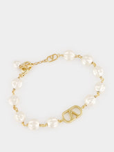 Valentino Garavani Gold and Cream VLogo Signature Bracelet with Beads