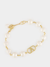 Valentino Garavani Gold and Cream VLogo Signature Bracelet with Beads