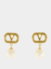 Valentino Garavani Gold and Cream Ovalette Pearl Earrings