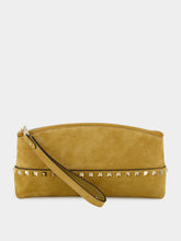 Valentino Garavani Havana Beige Rockstud Suede Clutch