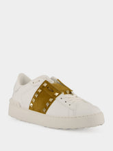 Valentino Garavani White and Havana Rockstud Leather Sneakers