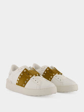 Valentino Garavani White and Havana Rockstud Leather Sneakers