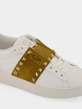 Valentino Garavani White and Havana Rockstud Leather Sneakers