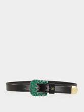 Valentino Garavani Black and Malachite VLogo Signature Belt