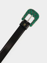 Valentino Garavani Black and Malachite VLogo Signature Belt