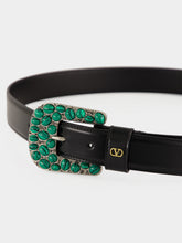 Valentino Garavani Black and Malachite VLogo Signature Belt