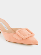 Manolo Blahnik Maysale Light Pink Suede Kitten Heel Mules