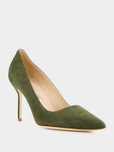 Manolo Blahnik Bb Green Suede Pointed Toe Pumps